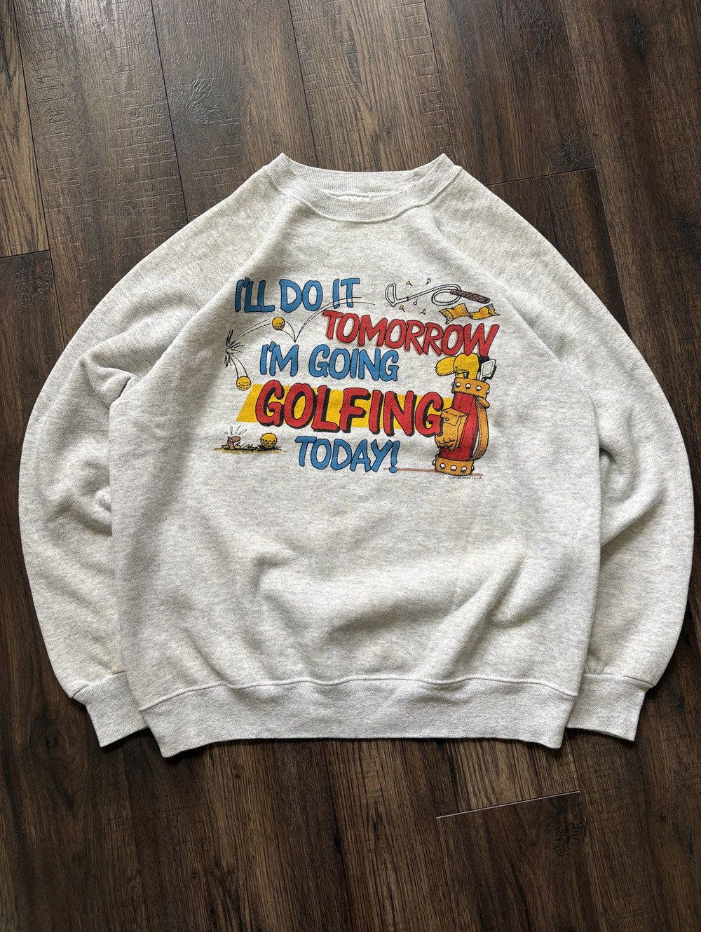 Vintage 90s Golfing Golf Clubs Funny Comedy Cartoon Graphic Crewneck Mens Large